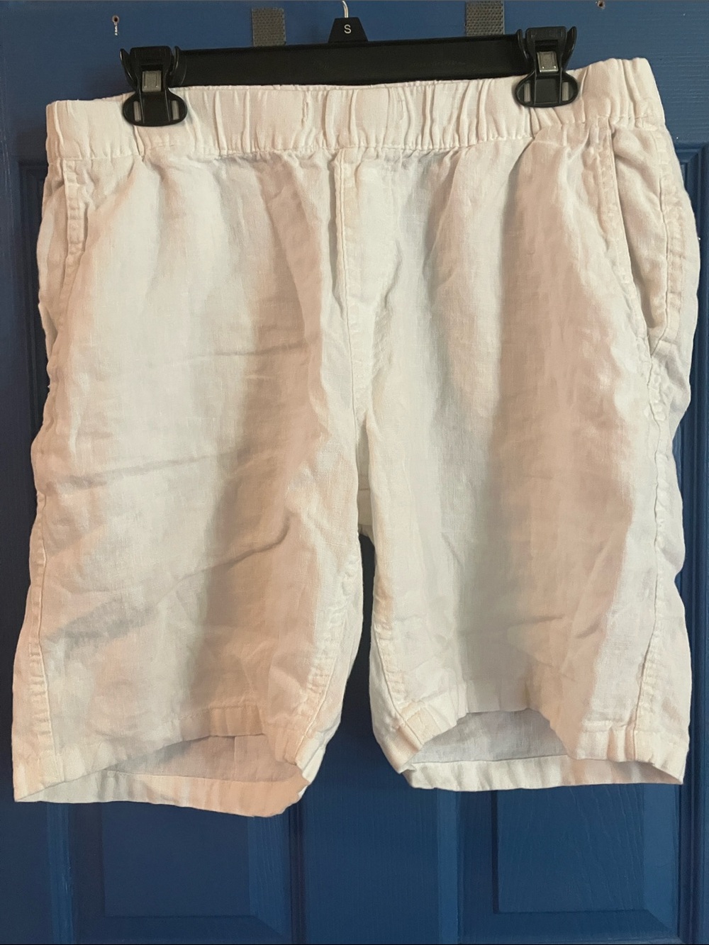 Men's Linen 100% Elastic Waist Shorts - White